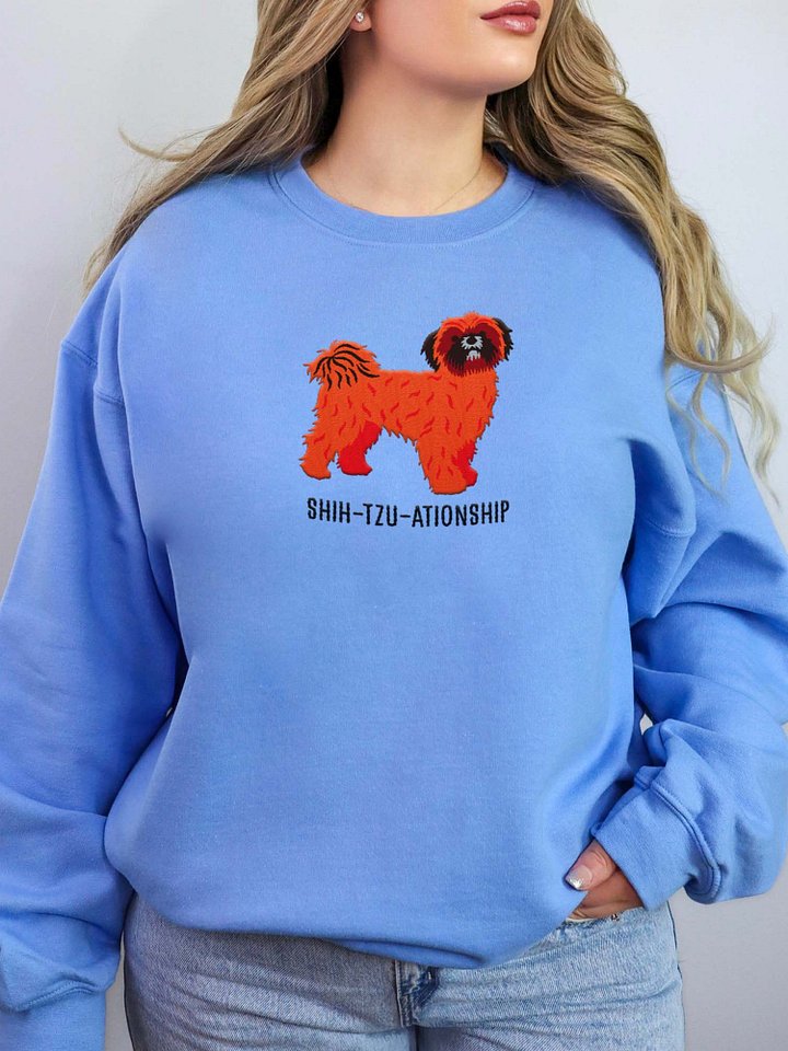 Shih-Tzu-ationship Sweatshirt (Embroidered) of a Shih Tzu(Red, Black Mask) product image (2)