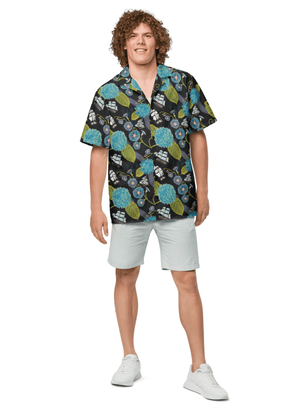 Men's | Seafarer’s Bloom | Tall Ships & Blue Hydrangeas Hawaiian Shirt – Nautical & Bold product image (1)
