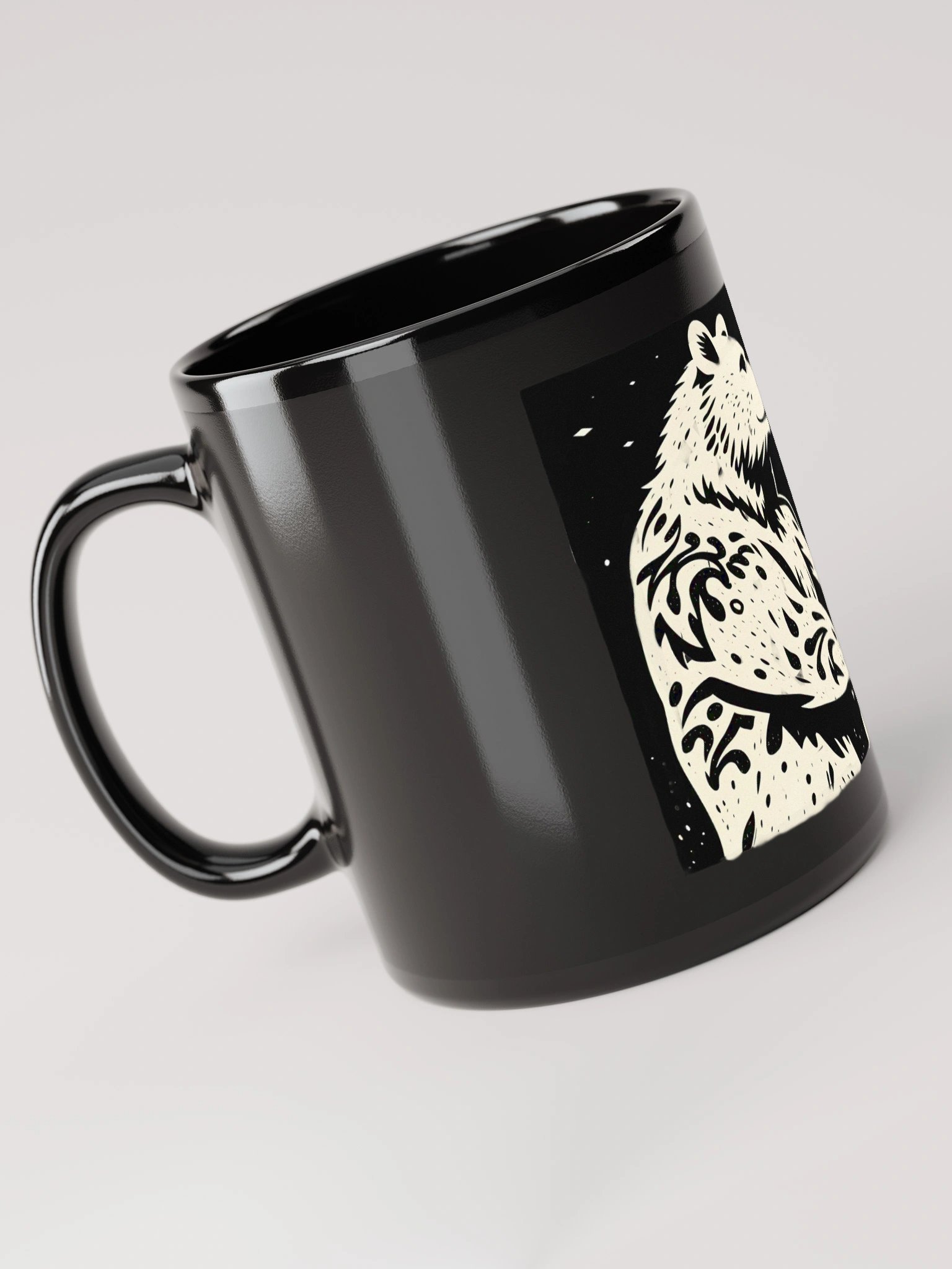 Whimsical Bear with Beer | Linocut Art Print Black Glossy Mug product image (3)
