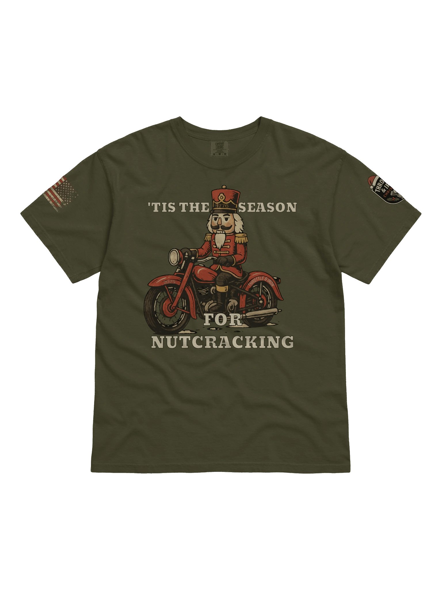 Throttle & Iron Christmas 2025 Limited Edition Tee — Holiday Badge + American Flag Sleeves product image (11)