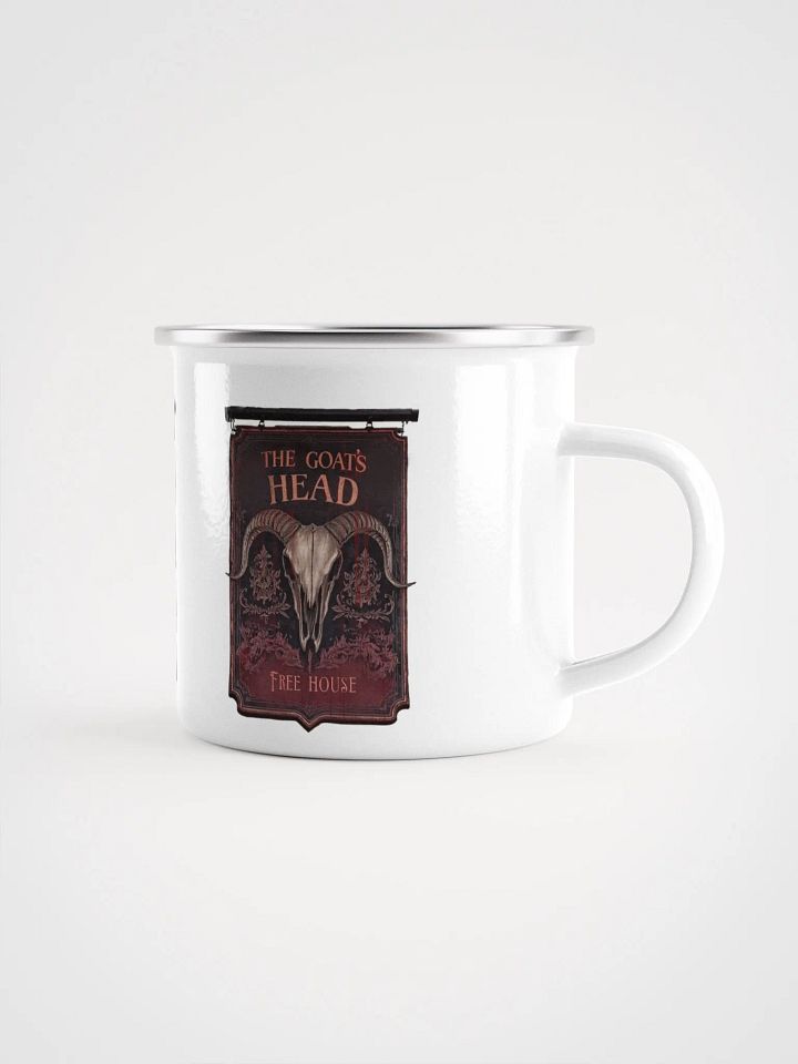 Scary British Pub sign, "The Goat's Head." Enamel Camp fire mug product image (2)