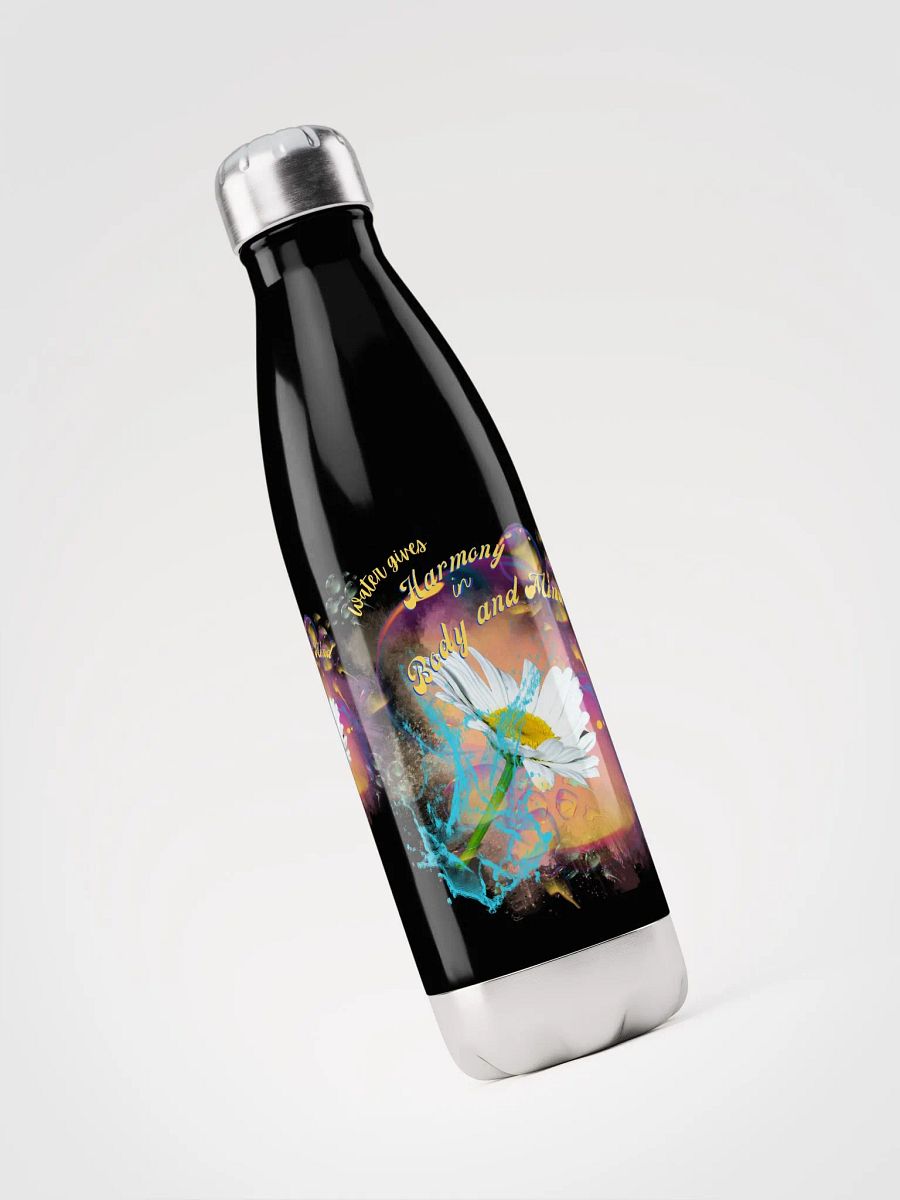 Stainless steal water bottle Camelback water bottle with beautiful swirly blue water drops  featuring ' This water gives Harmony in Body and Mind