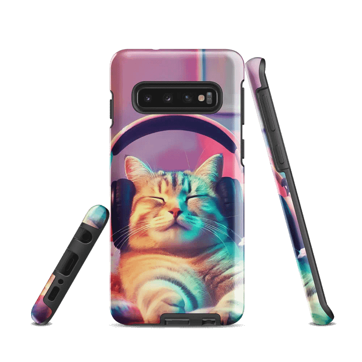 Chill Cat Vibes Samsung Tough Case - Headphone-Wearing Cat Design product image (1)