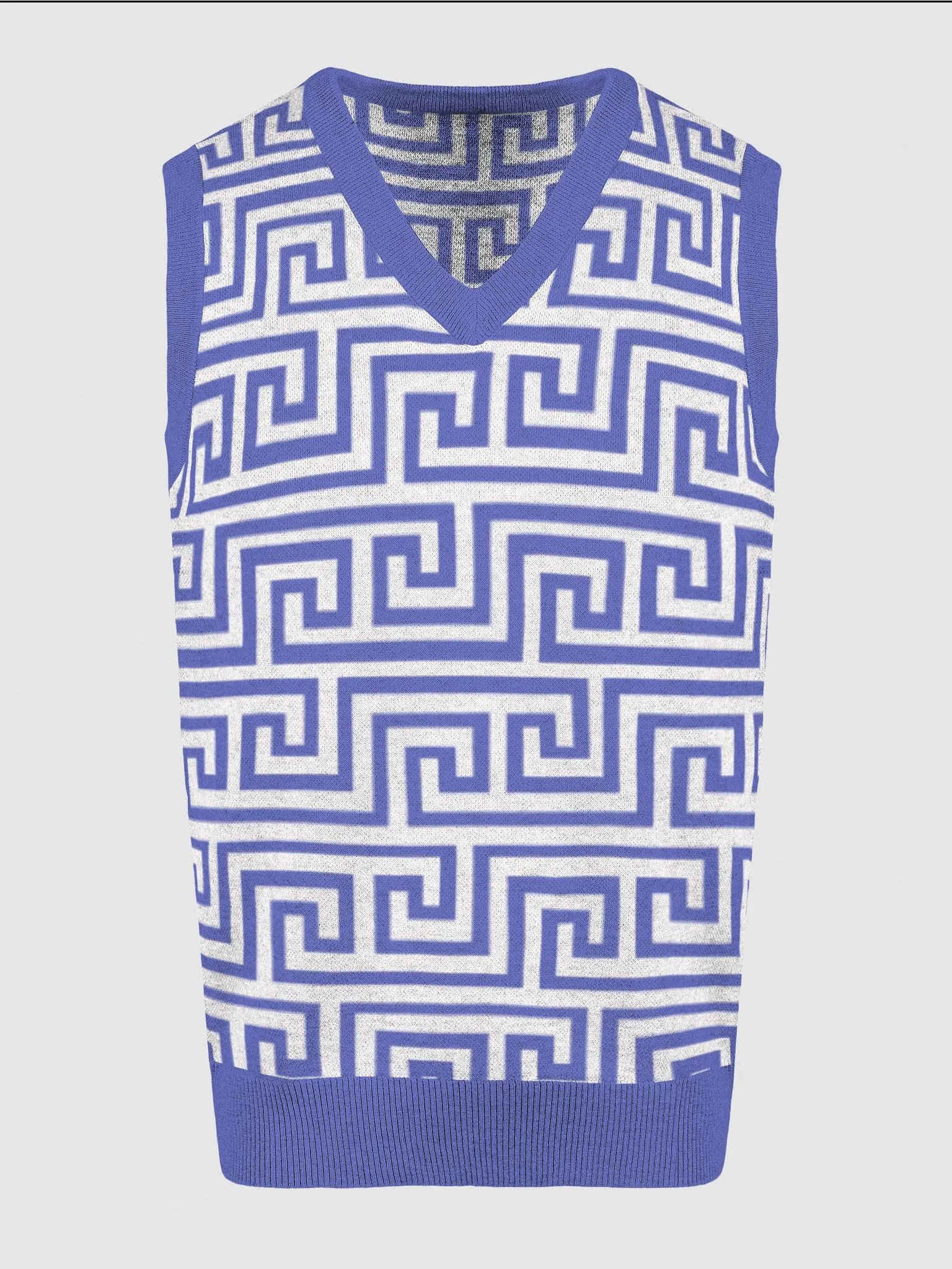 Blue Greek Key Knitted Relaxed Vest product image (3)