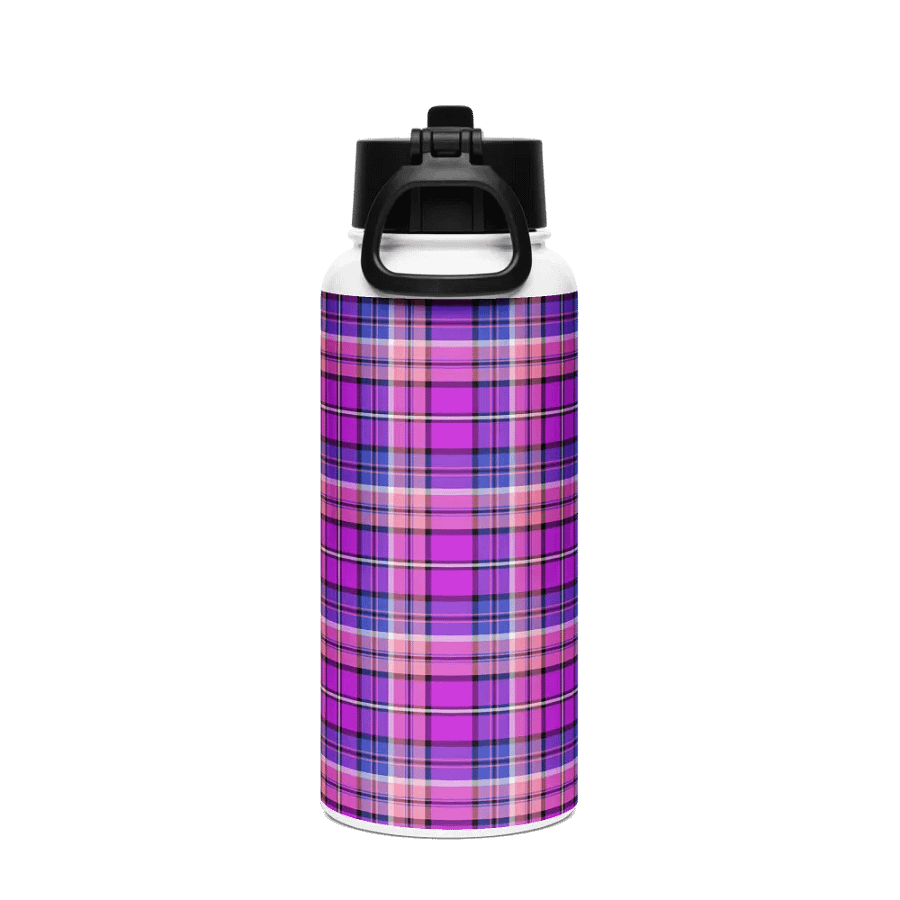 Bright Purple, Pink and Blue Plaid Water Bottle product image (3)