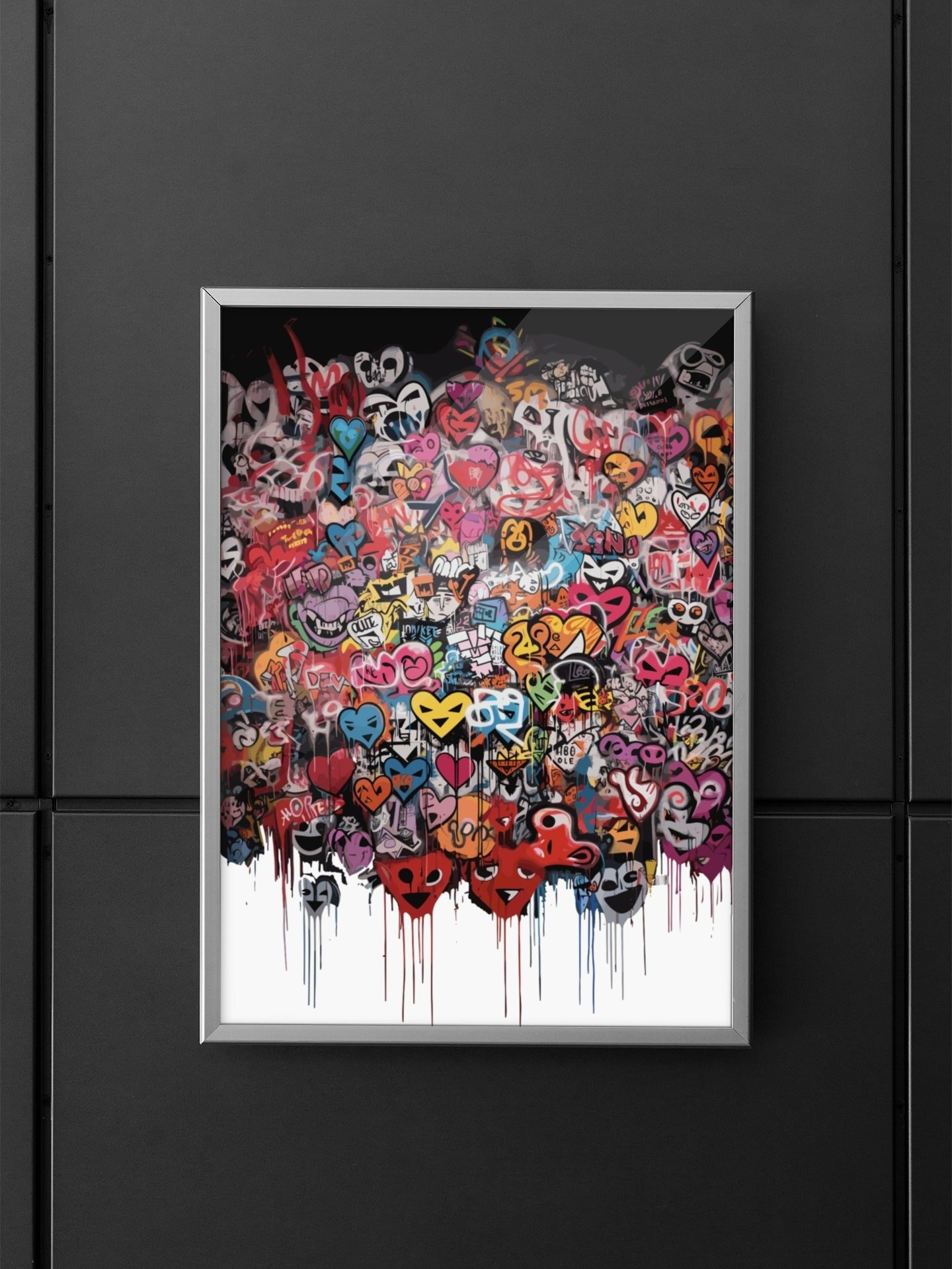 Eclectic Pop Art Hearts Graffiti Canvas, Emotive Urban Street Art Print, Contemporary Wall Art for Modern Home, Love Themed Artistic Decor product image (5)