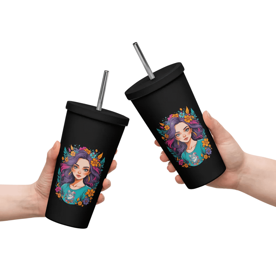 Bloomcore Flower Girl 20 oz Tumbler Cup - Black - Insulated Tumbler with a Straw - v2 product image (10)