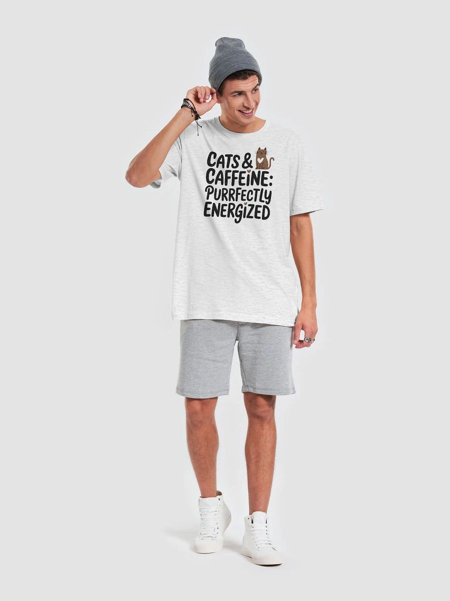 “CATS & CAFFEINE: PURRFECTLY ENERGIZED” t-shirt, Cats and Caffeine, Cat Enthusiast, Coffee Lover, Purrfectly Energized Slogan, Unique Graphic Tee, Daily Inspiration Wear, Cat Lover Gift, Funny quote product image (6)