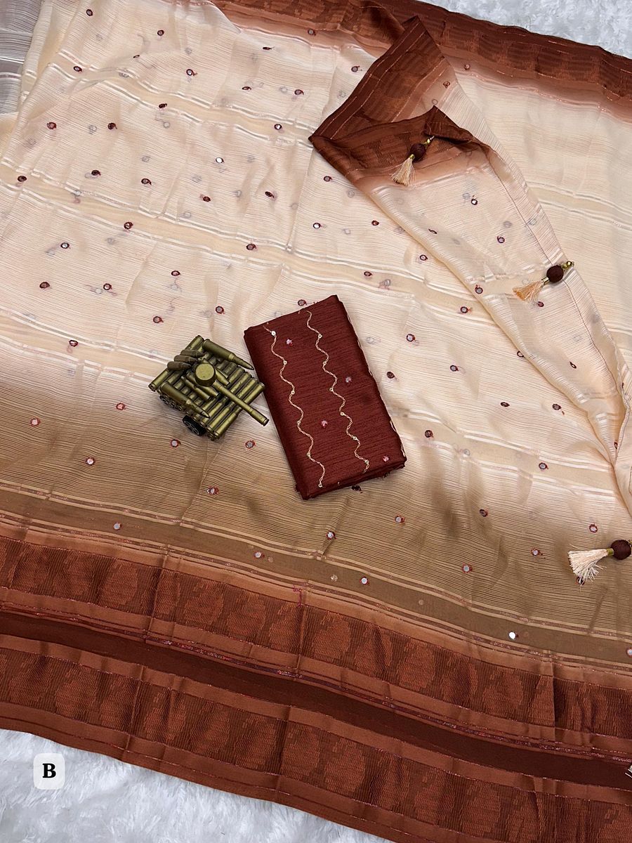Ideal casual wear saree, featuring a beautiful touch of fancy gota patti mirror work pattern product image (8)