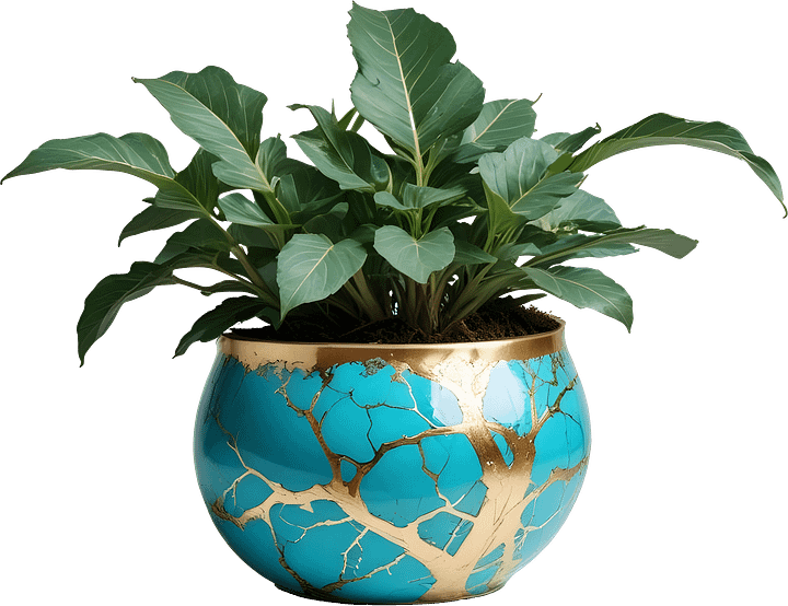Kintsugi Elegance – Turquoise Planter PNG product image (1)