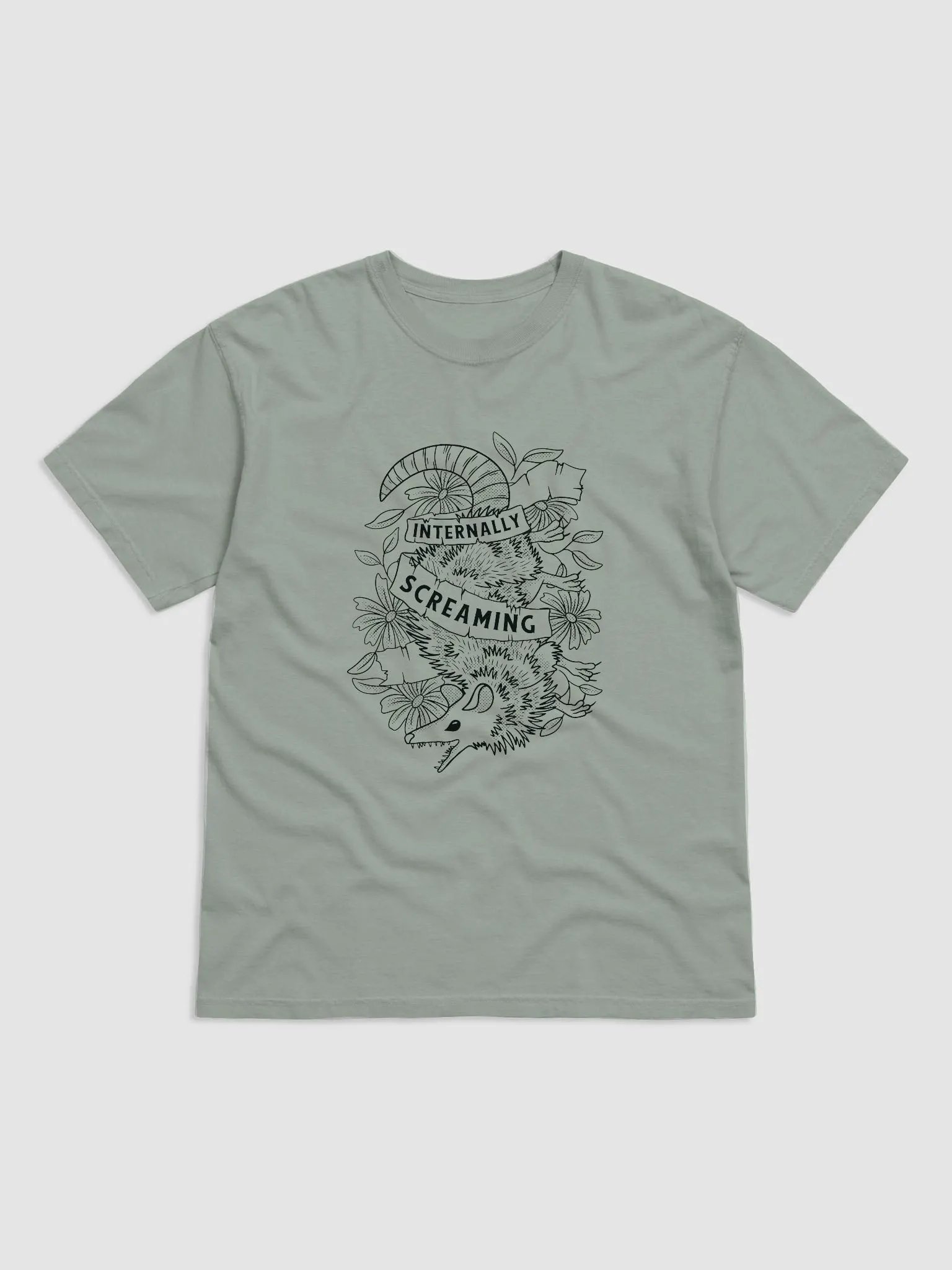 Internally Screaming - Floral Line Art Opossum Shirt | Cottagecore, Goblincore, & Forestcore T-Shirt for Animal Lovers product image (2)
