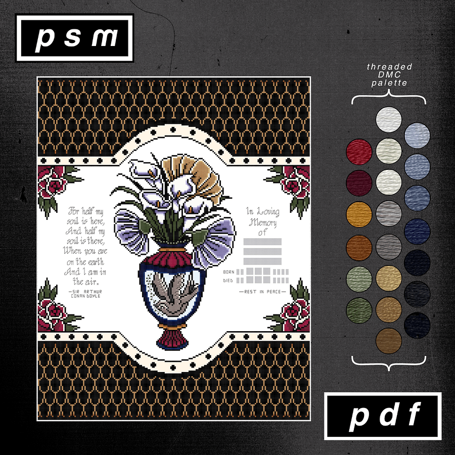 Calla Lily Mourning Vase with Frame DIY Customizable Pattern Set product image (1)