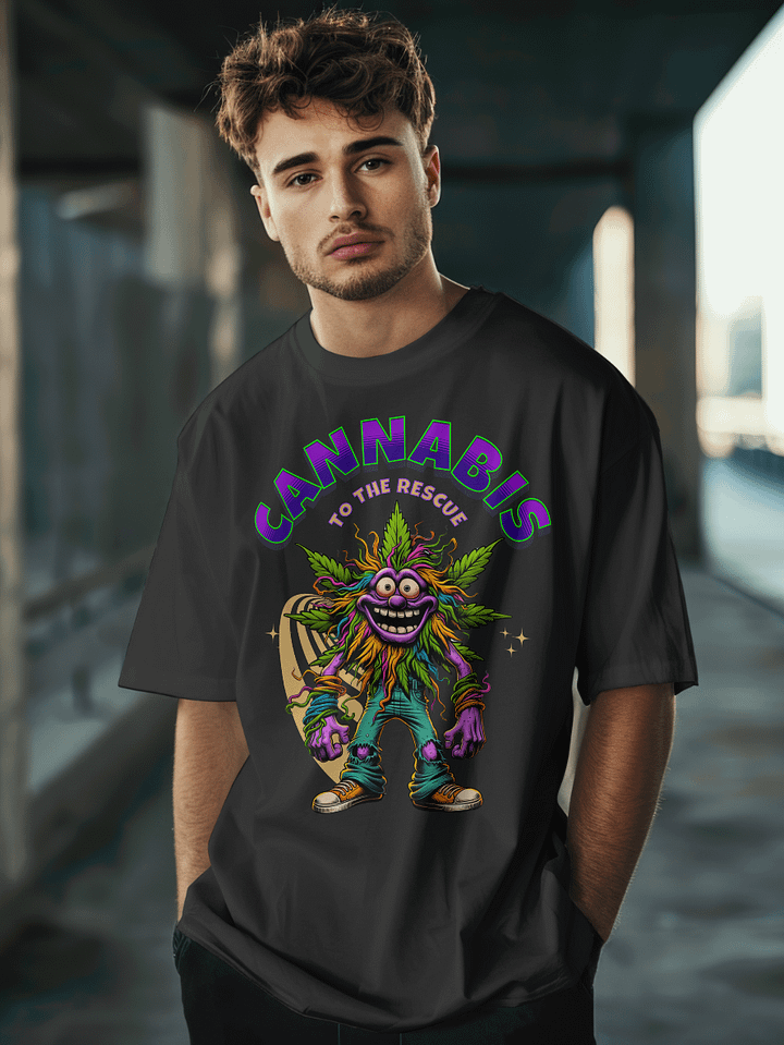 Hairy Bud - To the Rescue - Cannabis Leaf Cartoon Heavyweight T-Shirt product image (1)