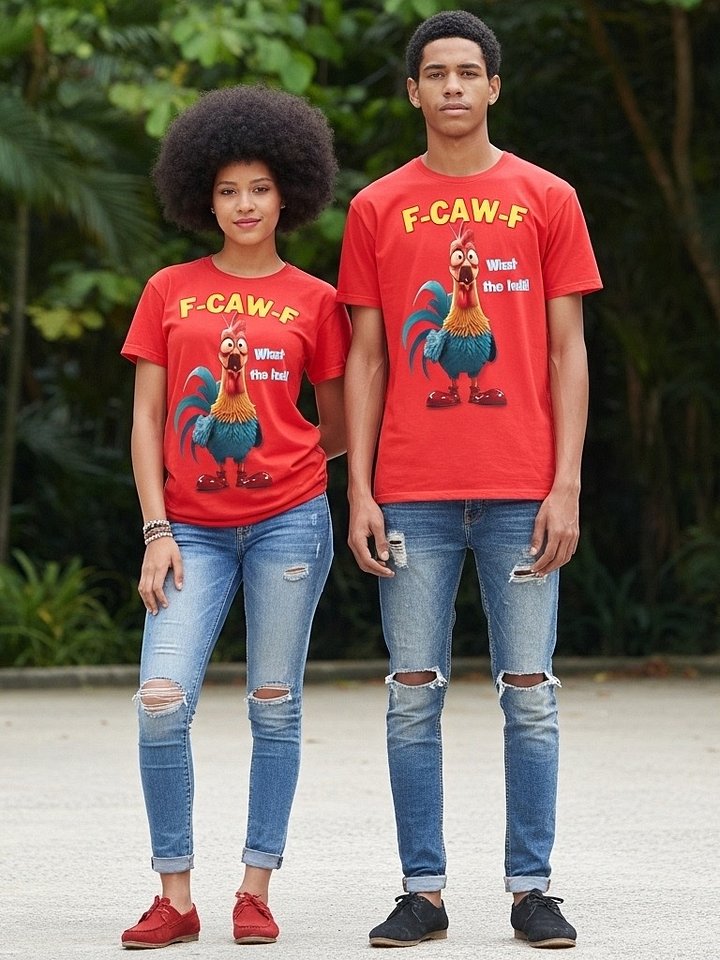 Funny Rooster T-Shirt – Big Rooster Graphic Tee with “F-CAW-F” & “What the Helli” Slogans – Farm Humor Shirt, Gag Gift product image (1)