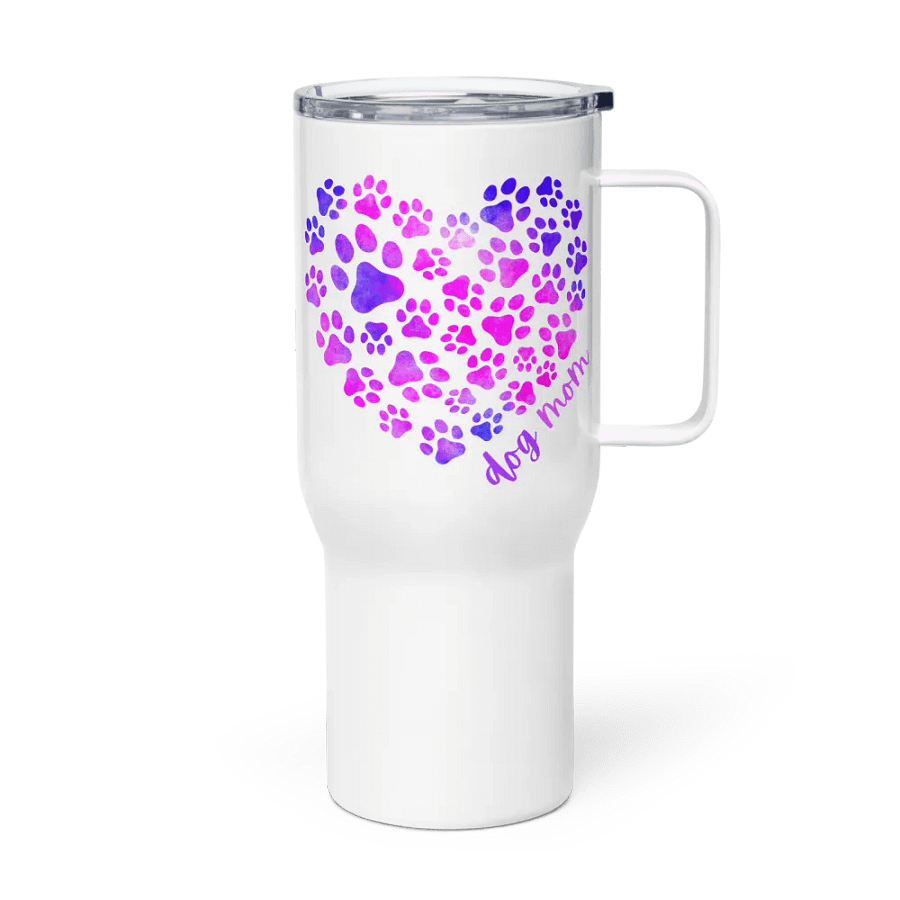 Dog Mom Colorful Paws Heart Travel Mug Drink Cup product image (2)
