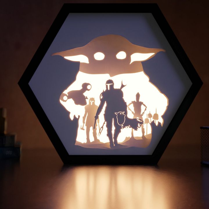 Mandalorian Lightbox template 2 in 1 - PDF PNG SVG DXF + Video Tutorial product image (1)