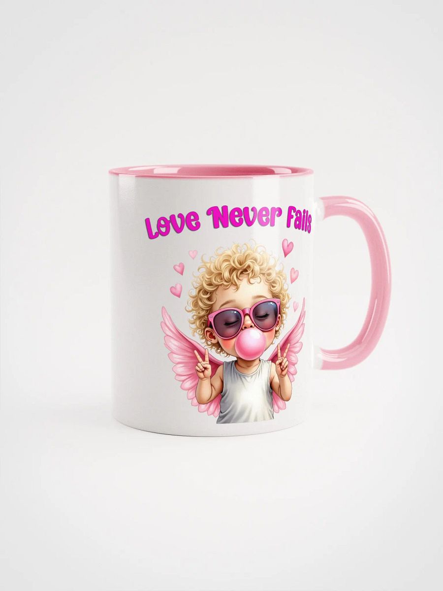 Love Never Fails Valentine Retro Cupid Valentine's Day Ceramic Mug (with Color Inside) product image (2)