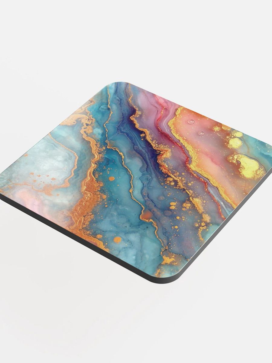 Blue Pink and Gold Alcohol Ink Glossy Cork Coaster by Treasure Pie product image (4)