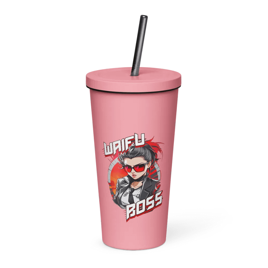Waifu Boss 20 oz Tumbler Cup - Pink - Insulated Tumbler with a Straw v1 product image (1)