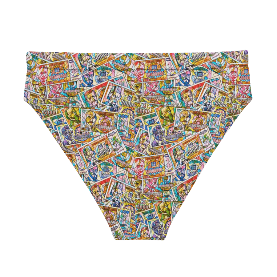 Jugoslovenski inflatorni dinar 1993 (Kolaž/mozaik) All-Over Print Recycled High Waisted Bikini Bottom product image (1)