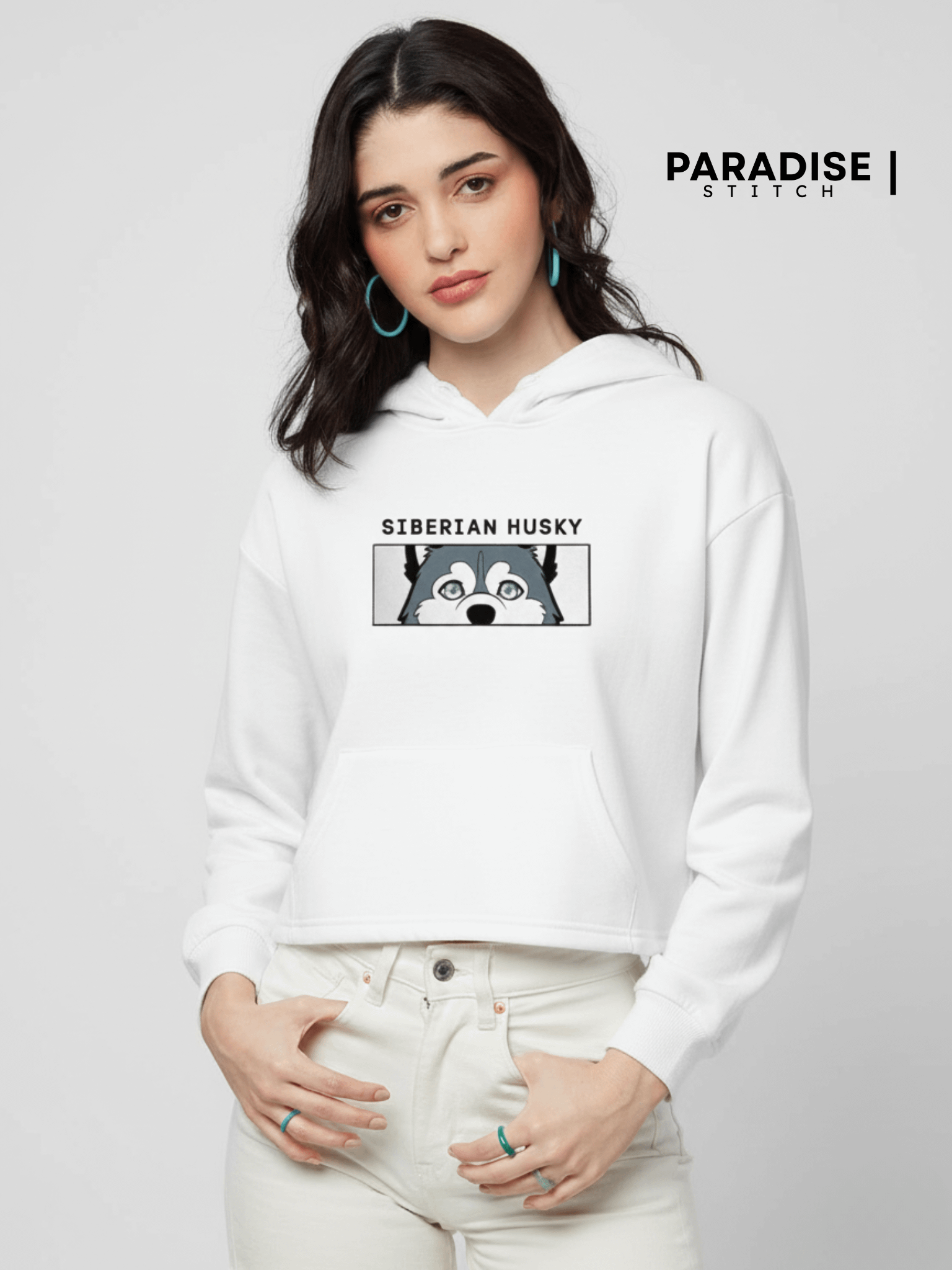 Embroidered Siberian Husky Face Peeking Strip Unisex Hoodie product image (2)