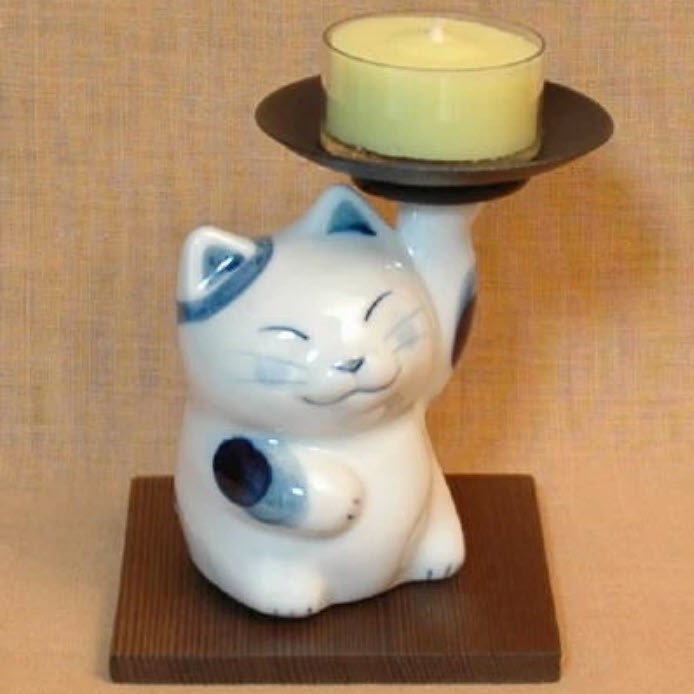 Candle Holder - Japanese Porcelain Cat Neko Rousokutate product image (1)