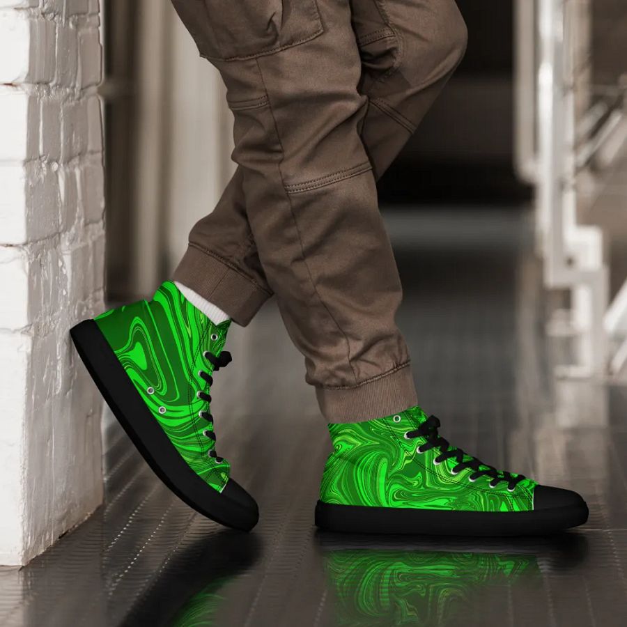 Men's High Top Canvas Shoes - Different Shades of Green Digital Fluid Art product image (5)