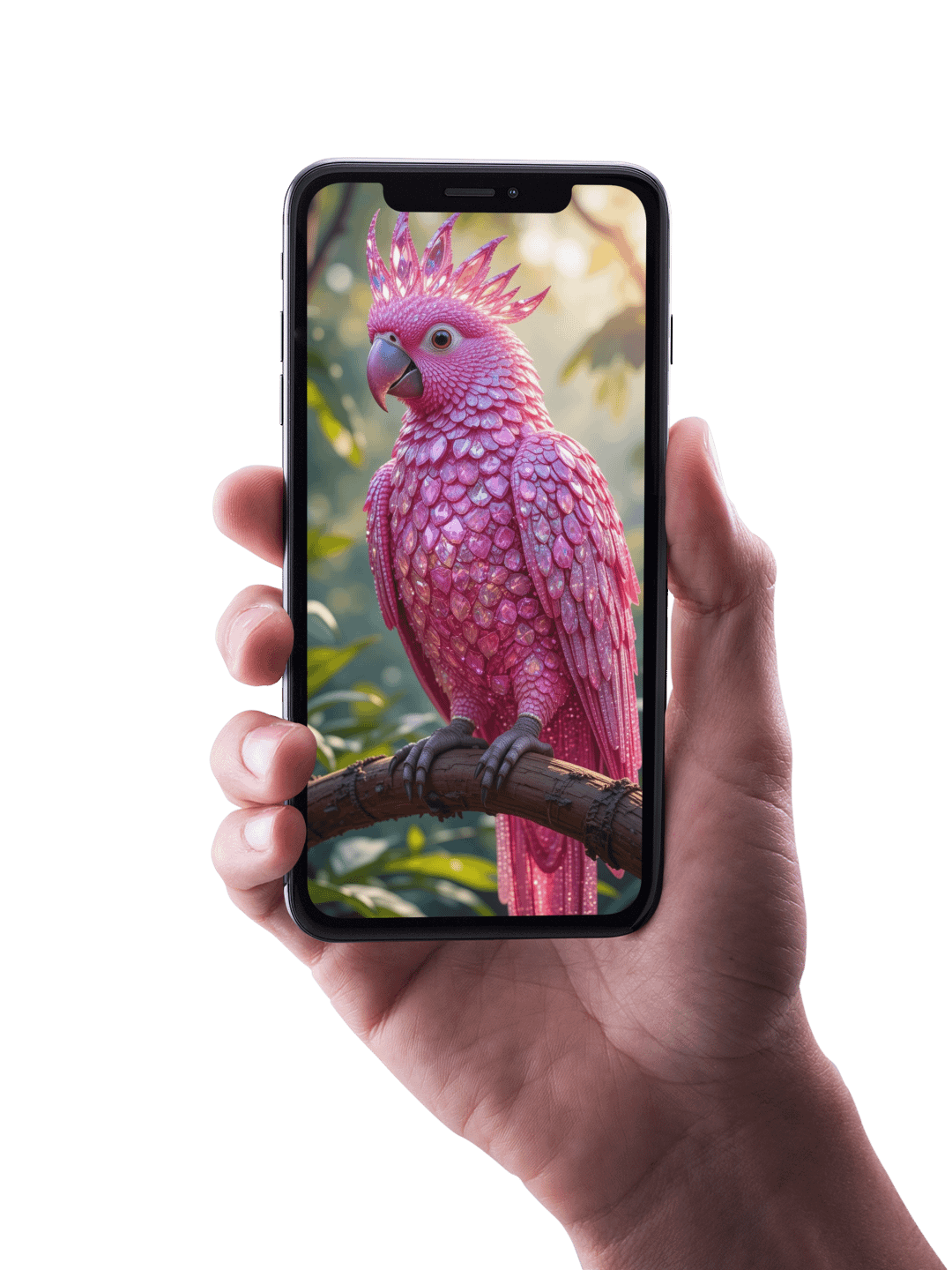 8K Pink Diamond Parrot Wallpaper – Exclusive AI Design for Your Phone product image (1)
