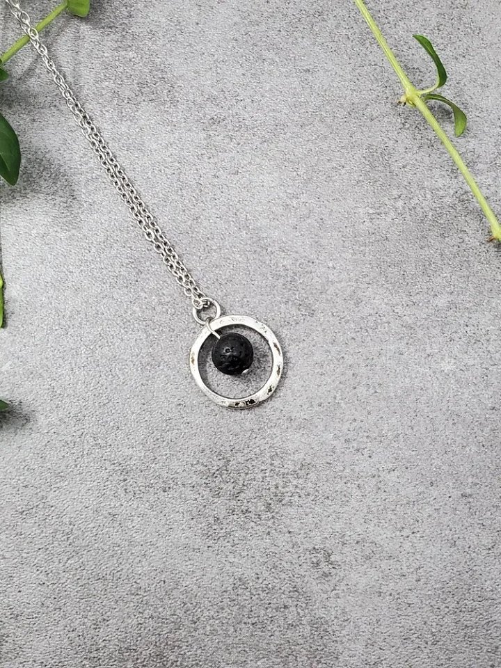 Minimal Circle Aromatherapy Necklace • Lava Stone Diffuser Necklace • Stainless Steel Minimalist Jewelry product image (1)