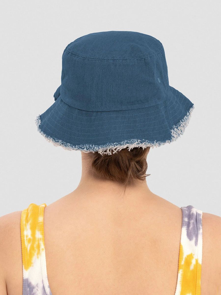 "Cutie Keys" Embroidered Capstone Distressed Denim Bucket Hat - Nudibranch Leaf Sheep Sea Slug product image (13)