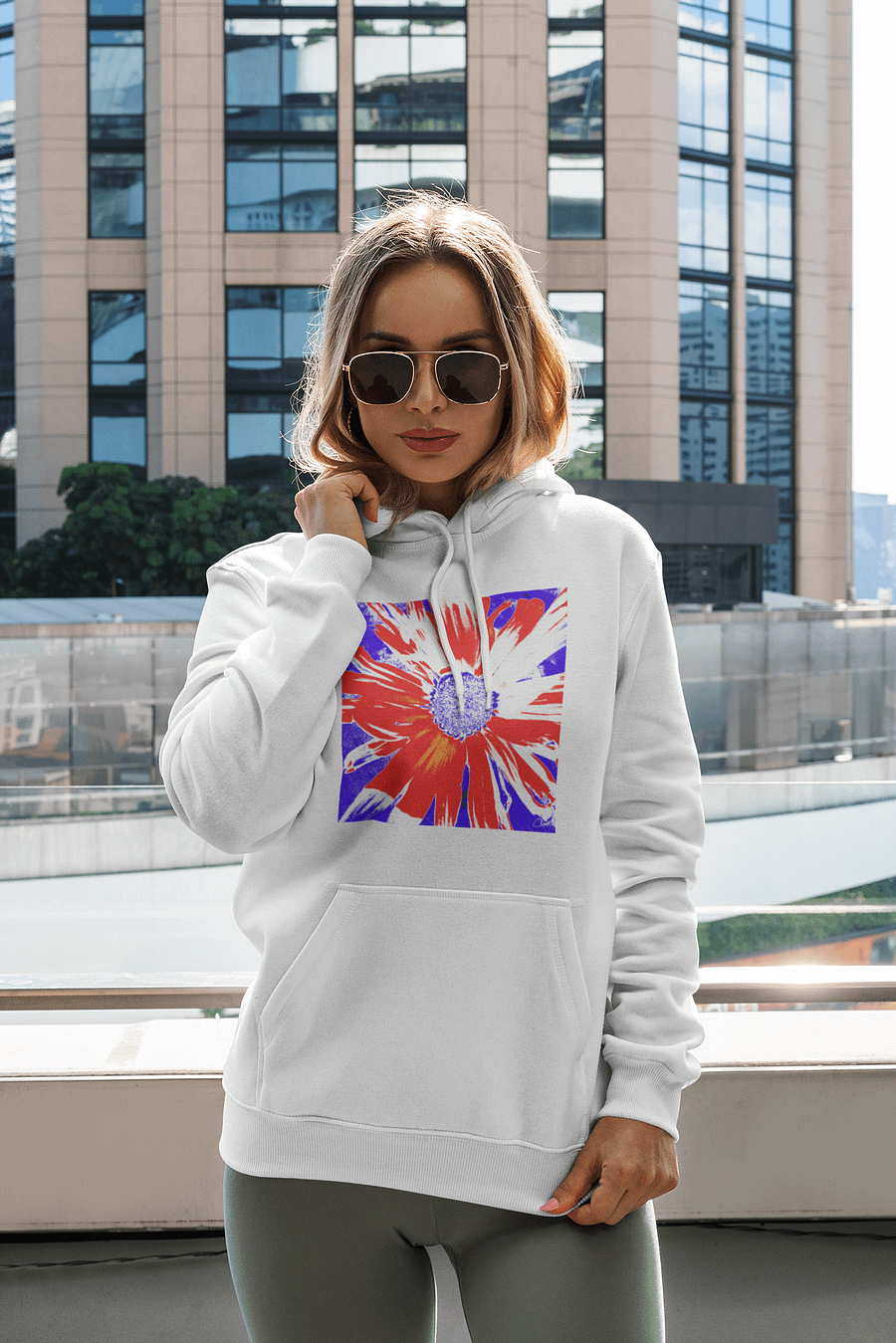 Navy, Red and White Daisy on Navy Abstract Background Unisex Pull Over Hoodie product image (7)