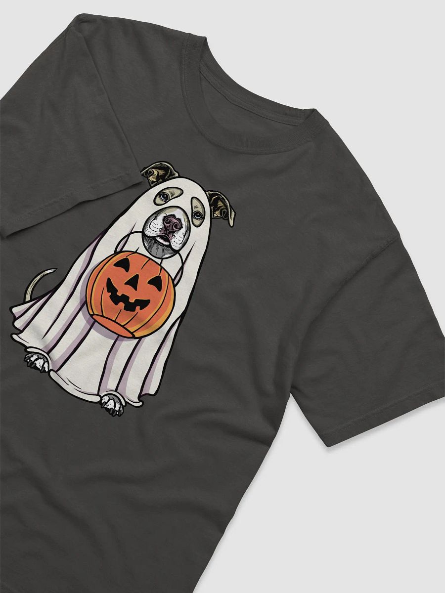 Funny Halloween Pitbull Terrier(Fawn) T-Shirt | Funny Pittie Wearing a Ghost Costume and Holding a Pumpkin Basket product image (19)