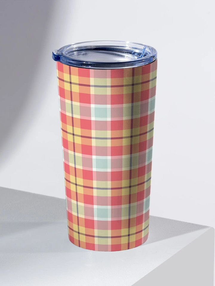Coral Pink, Yellow, and Mint Plaid Travel Tumbler product image (1)