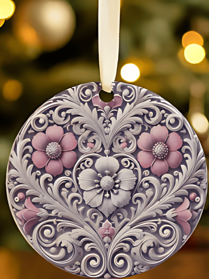 Decorative Heart & Flowers Valentine Ornament Sublimation Design – high-quality 300 DPI PNG digital download product image (1)