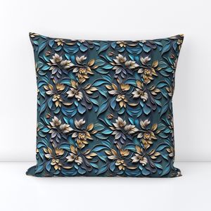 Seamless Pattern - Yellow-Brown Flowers on Textured Blue Background product image (5)