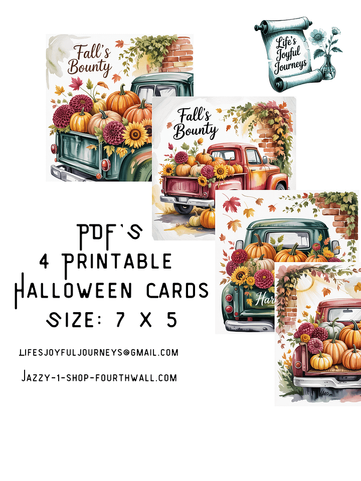 Retro Truck Loaded With An Autumn Harvest - 4 PDF Greeting Cards product image (1)