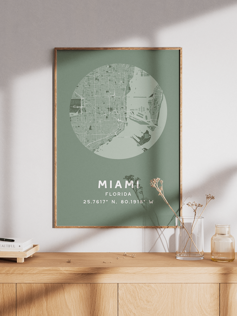 Miami Street Map Poster – Sage Green Minimalist Circular City Art product image (1)