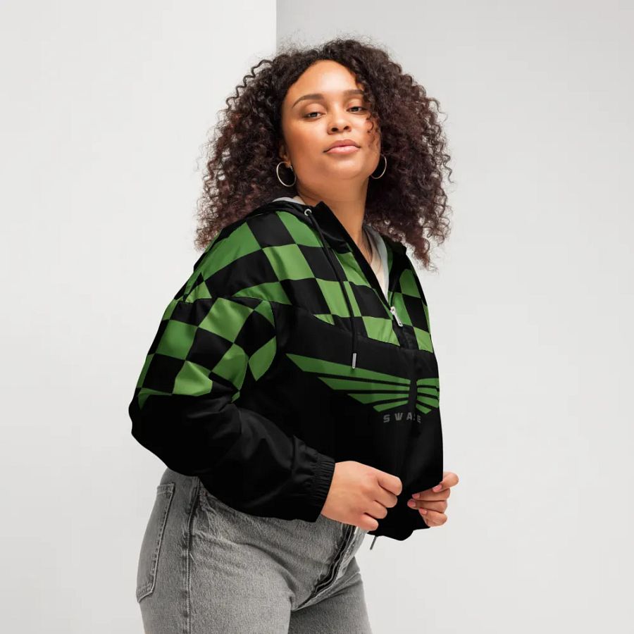 Tanjiro Kamado Checkered Pattern Crop Hoodie Windbreaker product image (10)