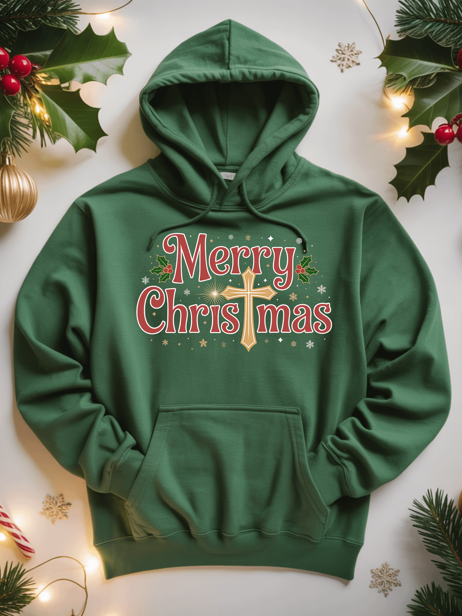 Christian Christmas Hoodie Merry Christmas with a Cross product image (1)