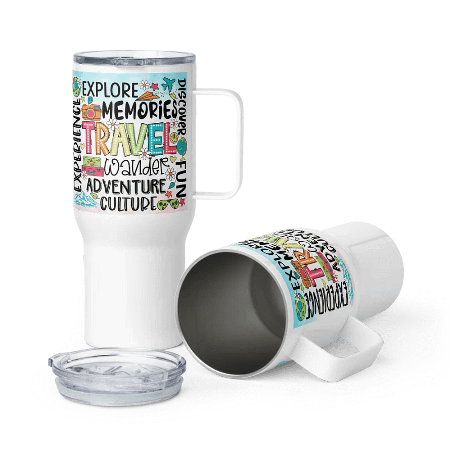 Holiday Vacation Quotes Colorful Tumbler Travel Mug with Handle product image (6)