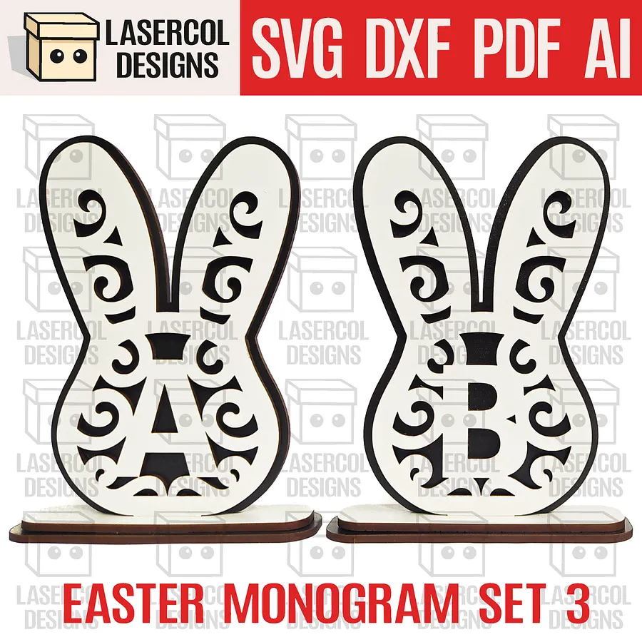 Easter Bunny Monogram Bundle (Set 1-2-3-4) - Laser Cut Files product image (5)