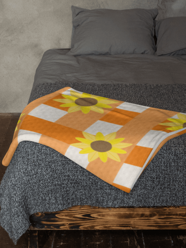 Sunflower Gingham Pattern- Orange Background Throw Blanket product image (2)