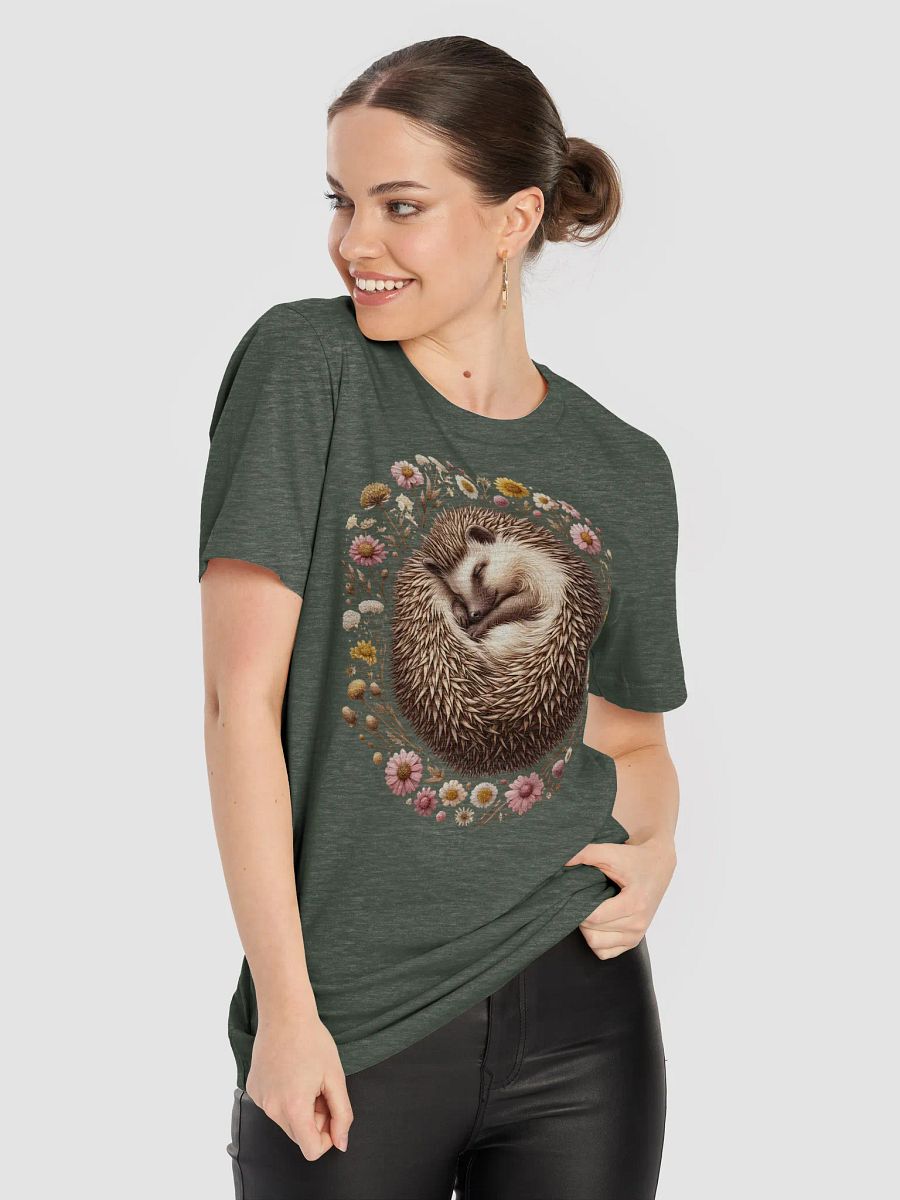 Sleeping Hedgehog T-Shirt, Cute Woodland Animal Tee, Floral Hedgehog Nature Shirt, Wildlife Lover Gift, Cozy Forest-Inspired Unisex T-shirt product image (5)
