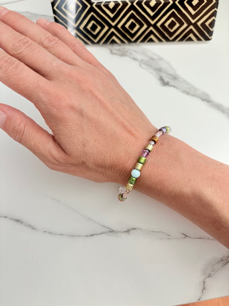Iridescent Glow | Pearlescent & Mirrored Beaded Bracelet | Handmade 7.5" Stretch Bracelet | Coastal Charm Jewelry by Monique Faella Designs™ | MFD-00056 product image (4)