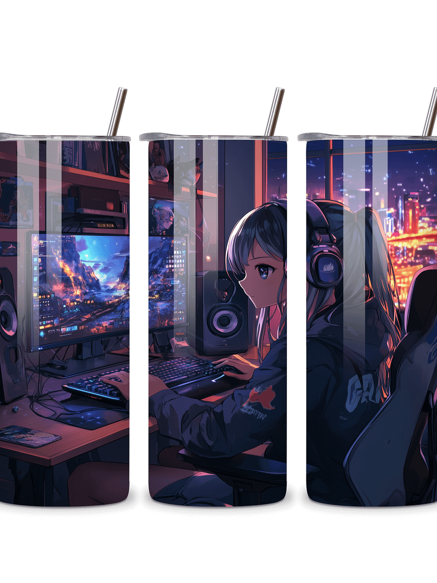 Anime Gamer Girl 20oz Skinny Tumbler with Metal Straw – Vibrant Gaming Setup Design – Double-Walled Insulated Stainless Steel Tumbler Gift for Anime and Gaming Fans (Anime Girl 3) product image (3)