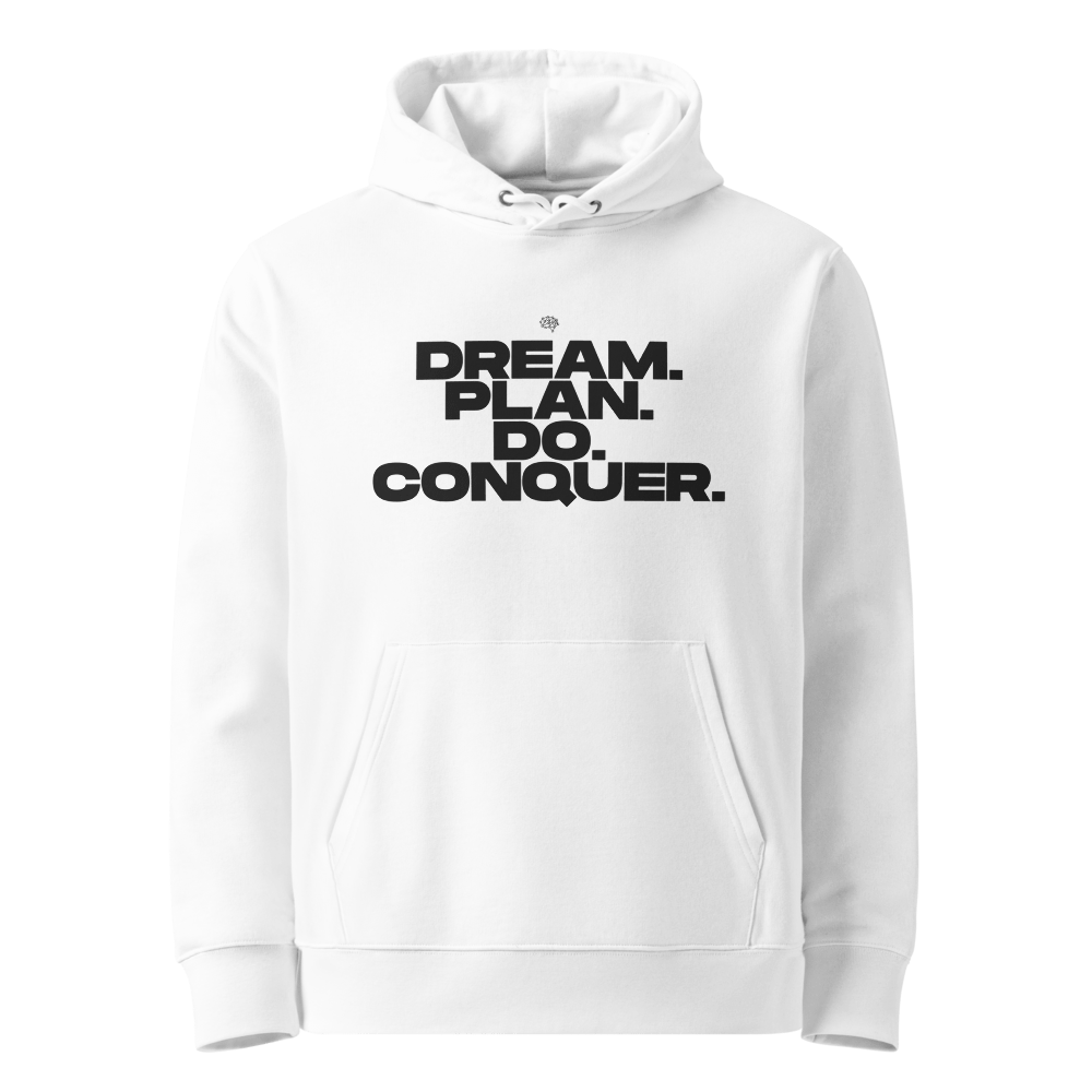 DREAM PLAN DO CONQUER UNISEX ORGANIC HOODIE WHITE product image (1)