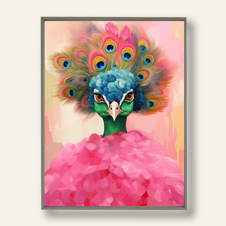 Maximalist Animal Fashion Art DIGITAL Print Set of 6 ~ Frog, Giraffe, Axolotl, Snail, Rhino, Peacock ~ product image (10)