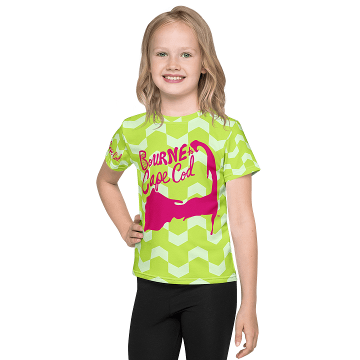 Girls' | Little Kids T-Shirt | BOURNE to Cape Cod™ | Vibrant Coastal Tee for Kids | Pink Logo on Citrine Arrows product image (1)