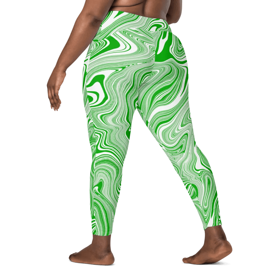Leggings with Pockets - Green and White Liquid Swirls product image (9)