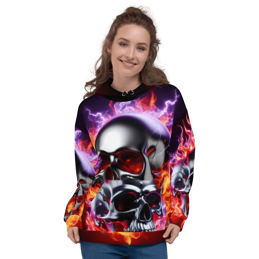 Silver Inferno Fury - Unisex Skull Hoodie #17 product image (3)